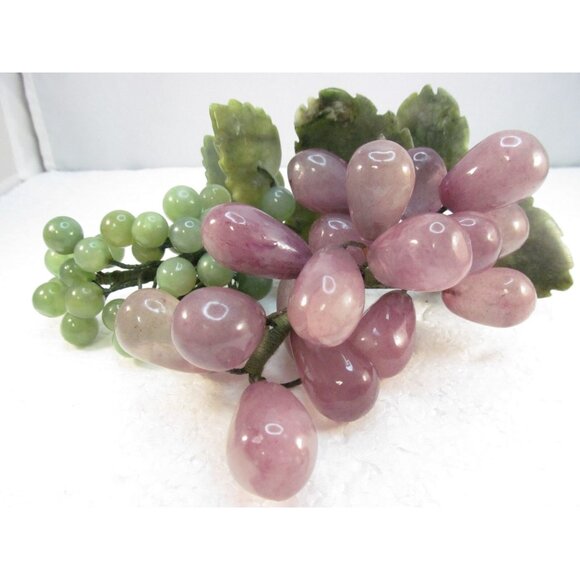 Amethyst and Green Aventurine Stone Grape Clusters with Leaves Set of 2 - Picture 3 of 16